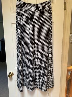 Navy and White Chevron Maxi Skirt — Classic Long A-Line